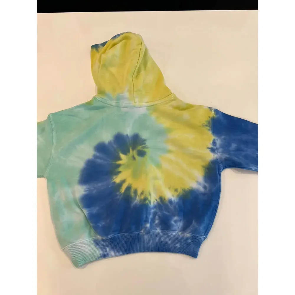 POLO RALPH LAUREN GIRLS YELLOW BLLUE SPIRAL TIE DYE TERRY HOODIE SIZE 7 SMALL